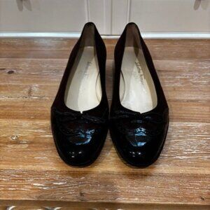 Salvatore Ferragamo Womens Burgundy Suede & Patent Leather Wingtip Flat- 8B